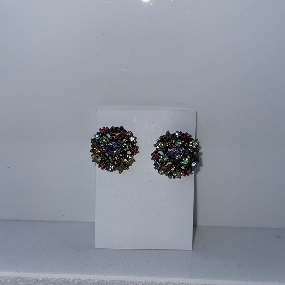 Purple and Green Cluster Earrings